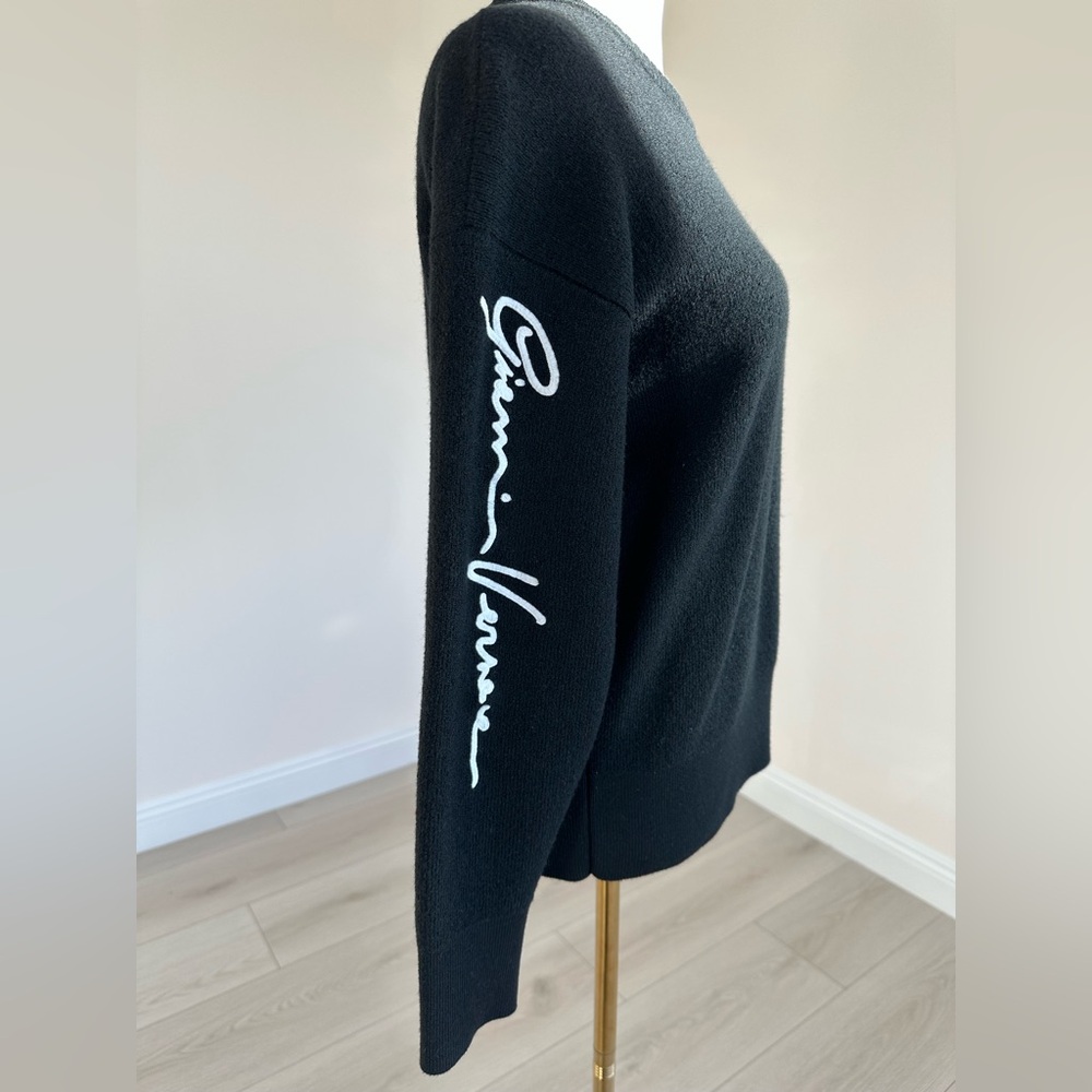 Versace Women’s  Logo Embroidery Long Sleeve Knit Sweater Black | Size 36